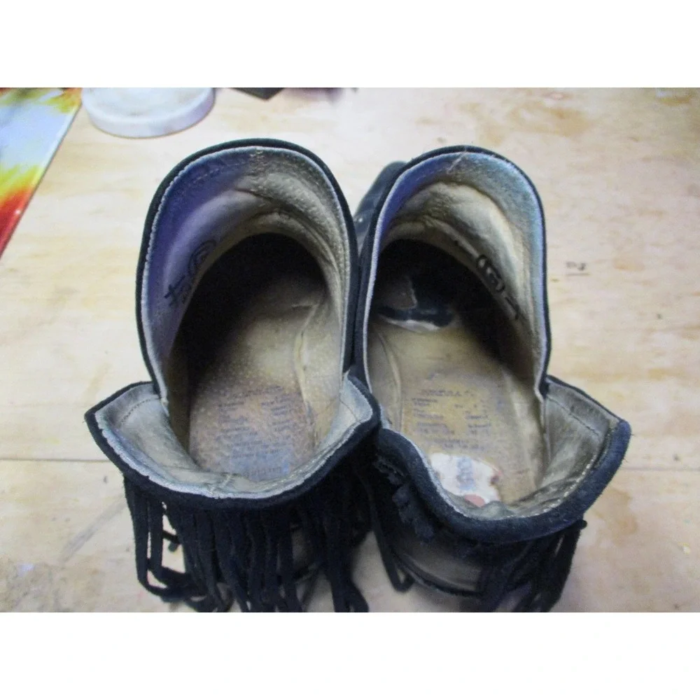 Black‎ Leather Star Studded Pointed Toe Ankle Boots Leopard Print Lining Womens